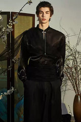 JIECHI Draped Sheer Brooch Organza Shirt