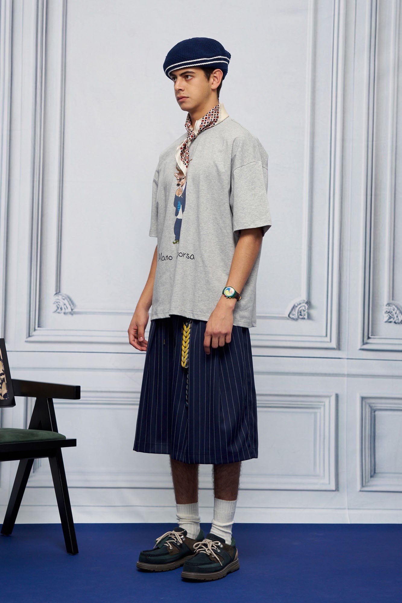 UNLIMITED MOTE Pleated Wide-Leg Drawstring Shorts Stripe