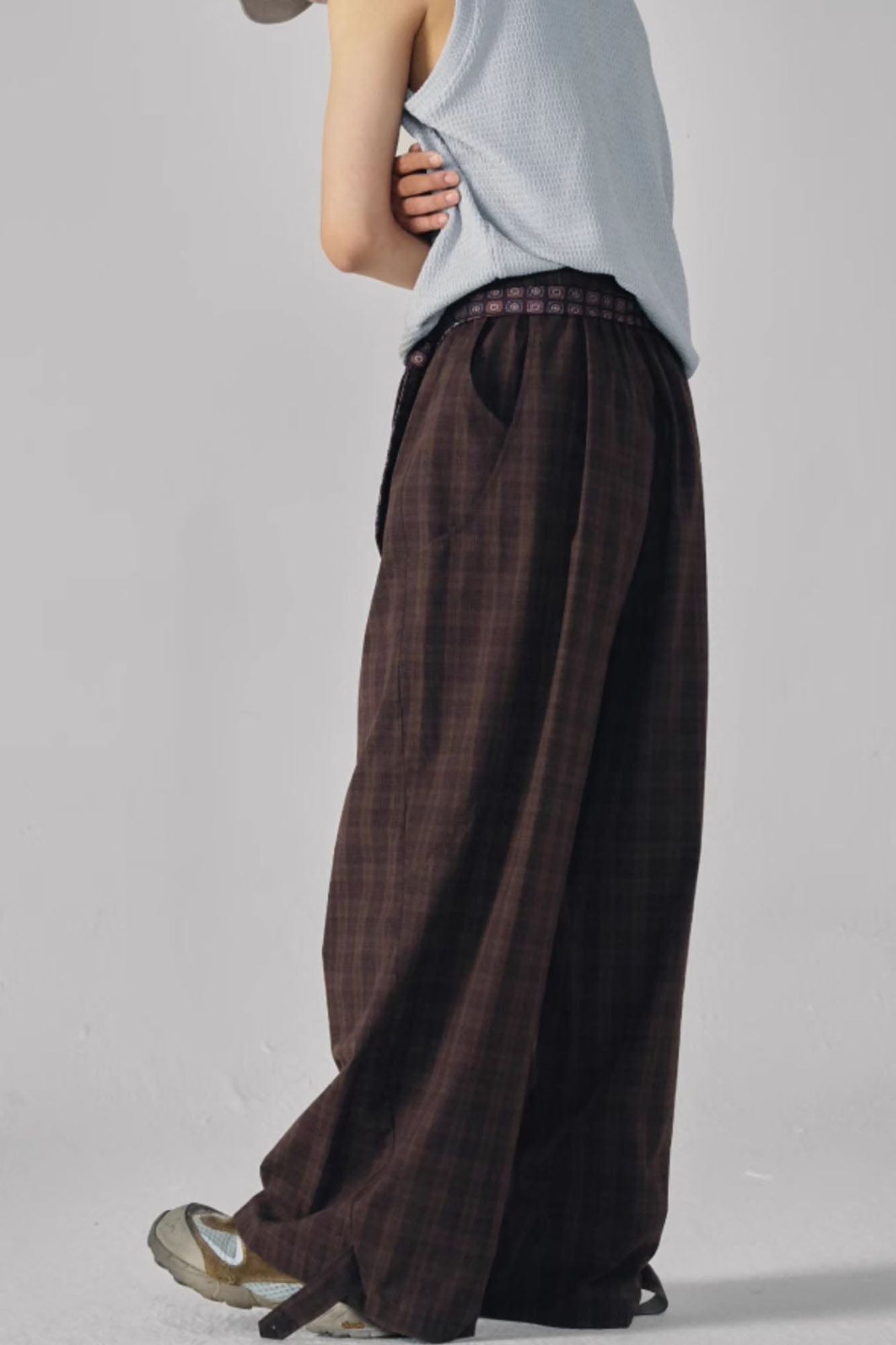 GONGHE REPUB Retro Paid Spliced Wide-Leg Pants