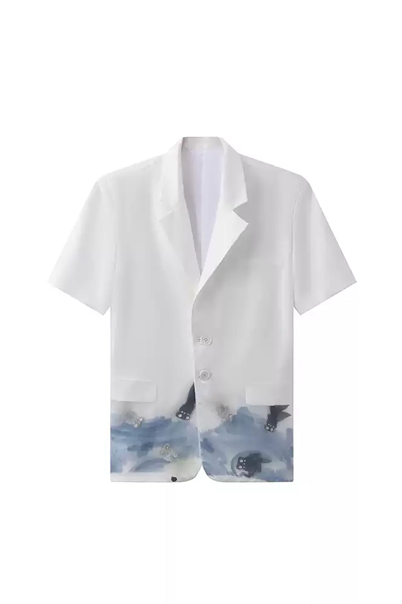 JIECHI Water-Ink Koi Embroidered Sheer Overlay Half Blazer