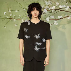 JIECHI Flying Butterfly Frog Button T-Shirt