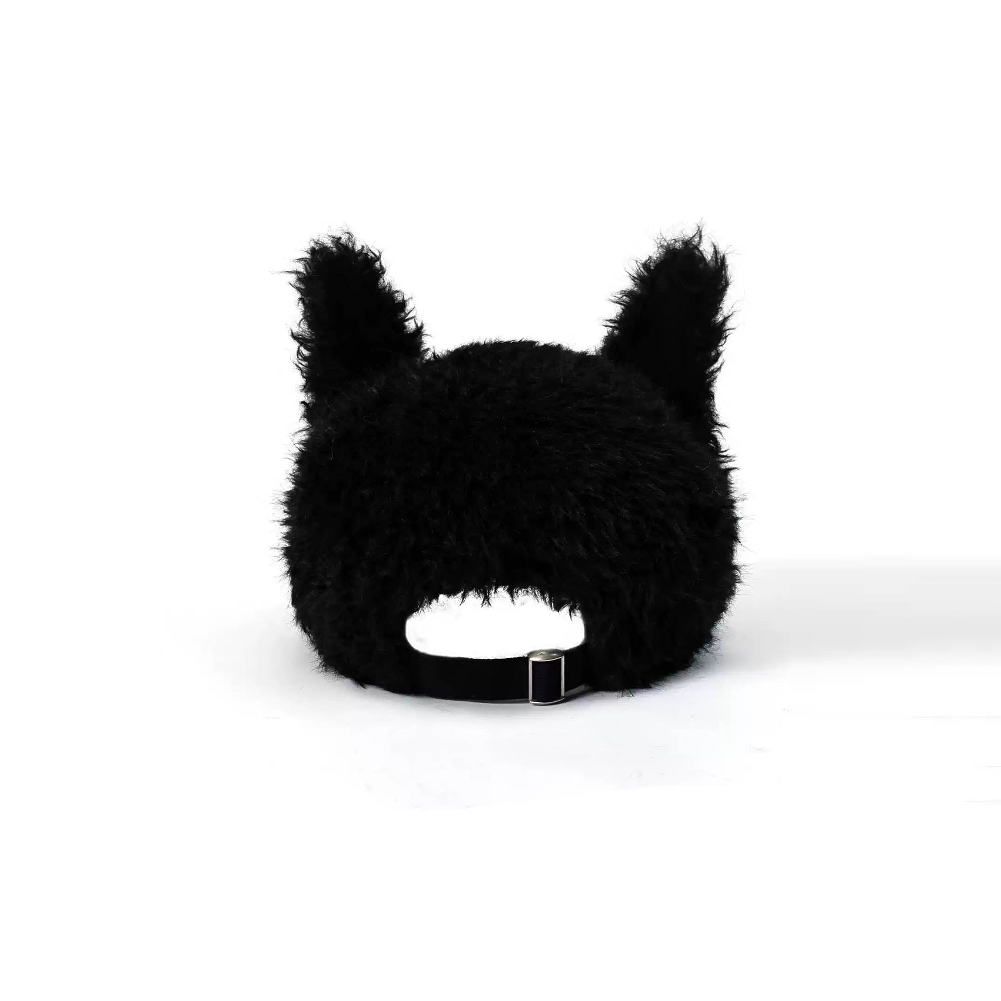 TWINBUTA Furry Ear Embroidered Cap Black
