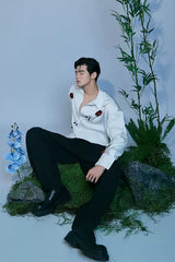 JIECHI Bamboo Tassel Embroidered Mandarin Shirt