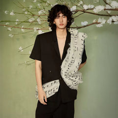 JIECHI Musical Score Layered Tulle Drape Half Shirt