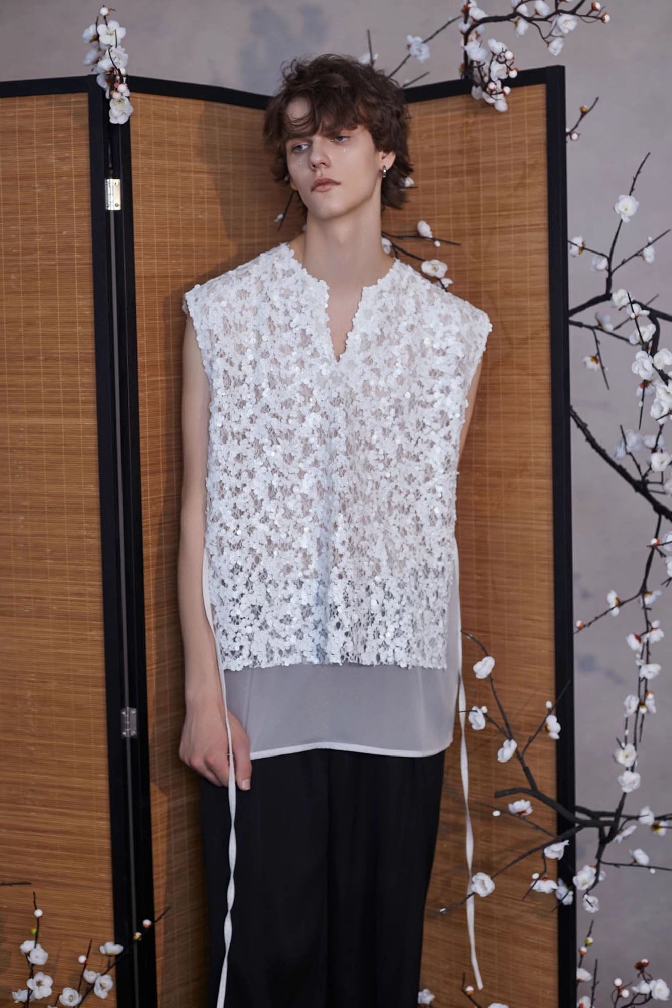 JIECHI Sequin Lace Sheer Layered Vest