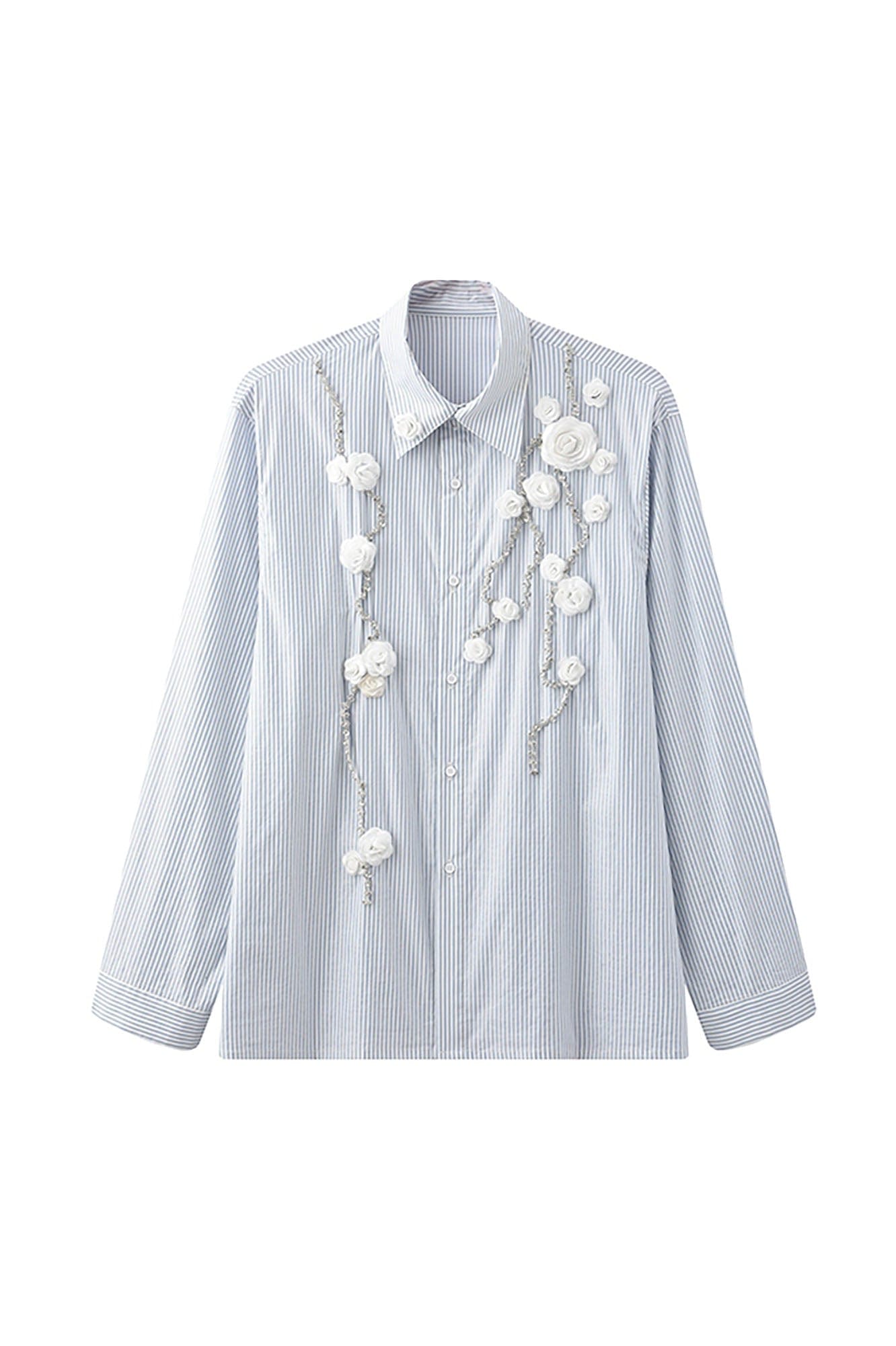 JIECHI Vine Rose Embroidered Striped Shirt