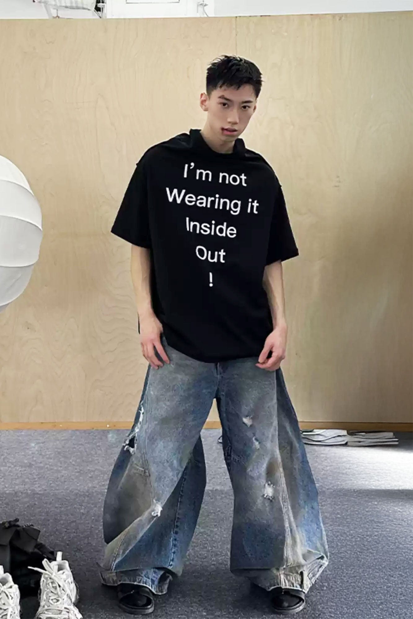 TRIANGLE PROJECT Distressed Dirty-Washed Oversized Jeans