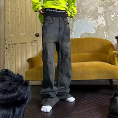 TRIANGLE PROJECT Dirty-Washed Paint-Splattered Straight-Leg Denim Pants
