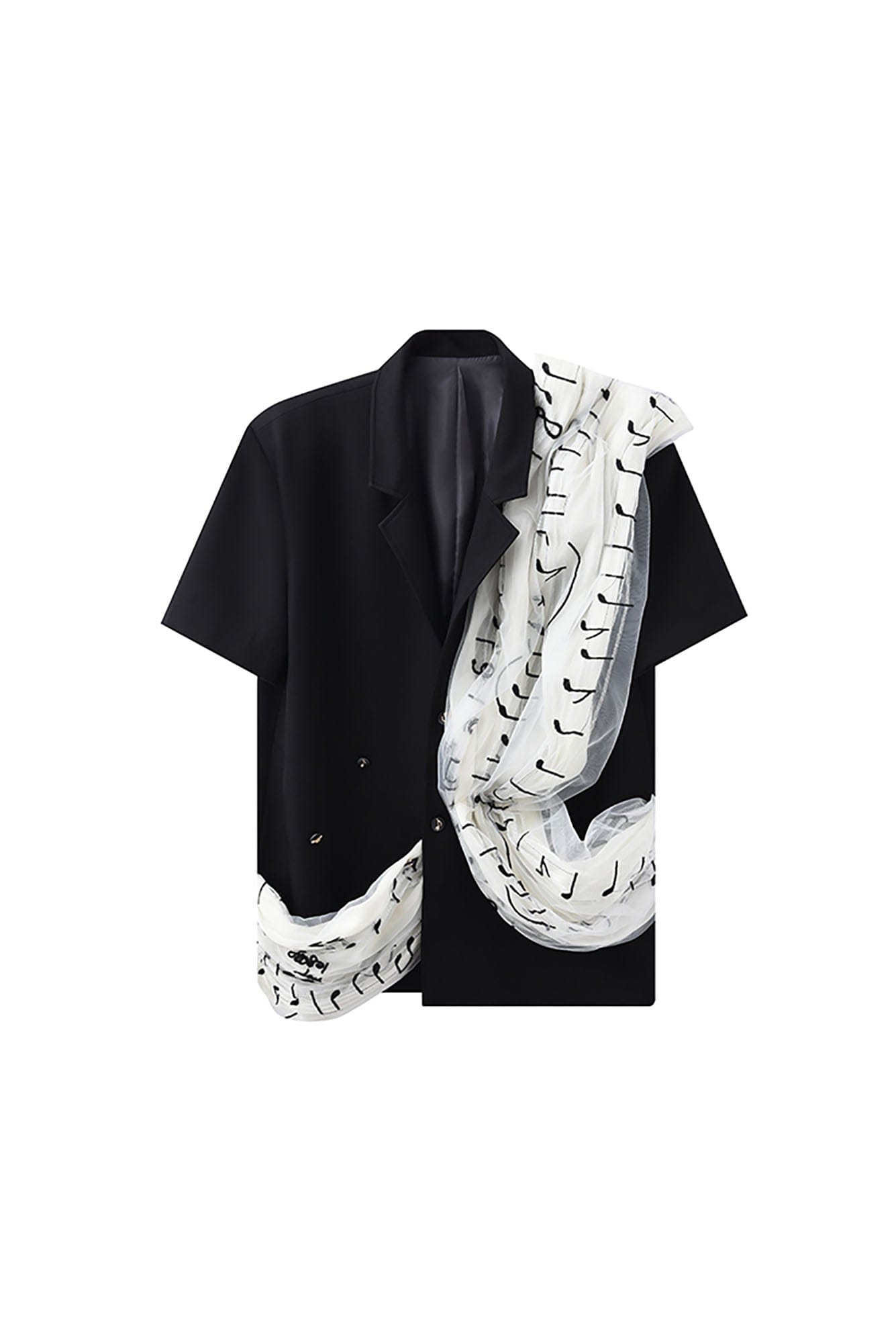 JIECHI Musical Score Layered Tulle Drape Half Shirt