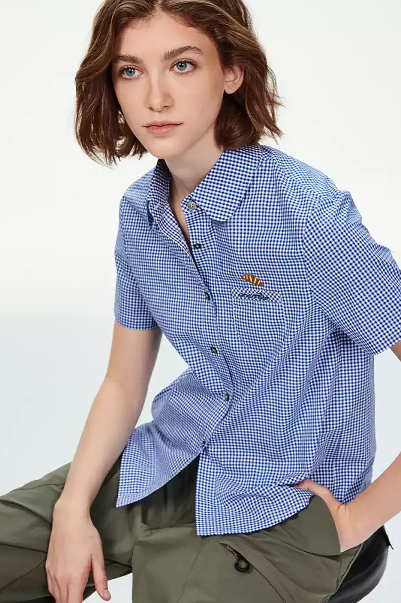 UMAMIISM Preppy Gingham Pocket Half Shirt