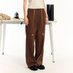 OIPWORD Middle Radiant Star Panel Wide-Leg Pants