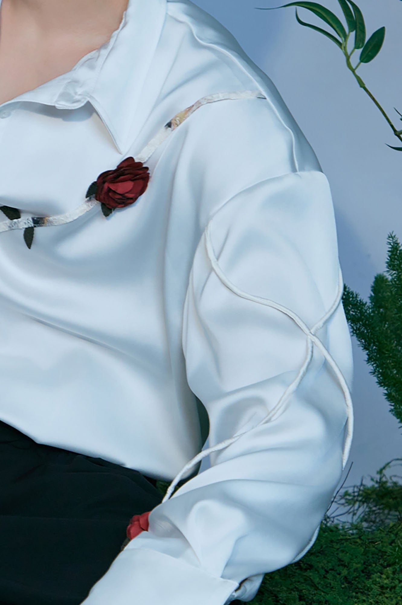 JIECHI Rose Embellished Acetate Spliced Shirt