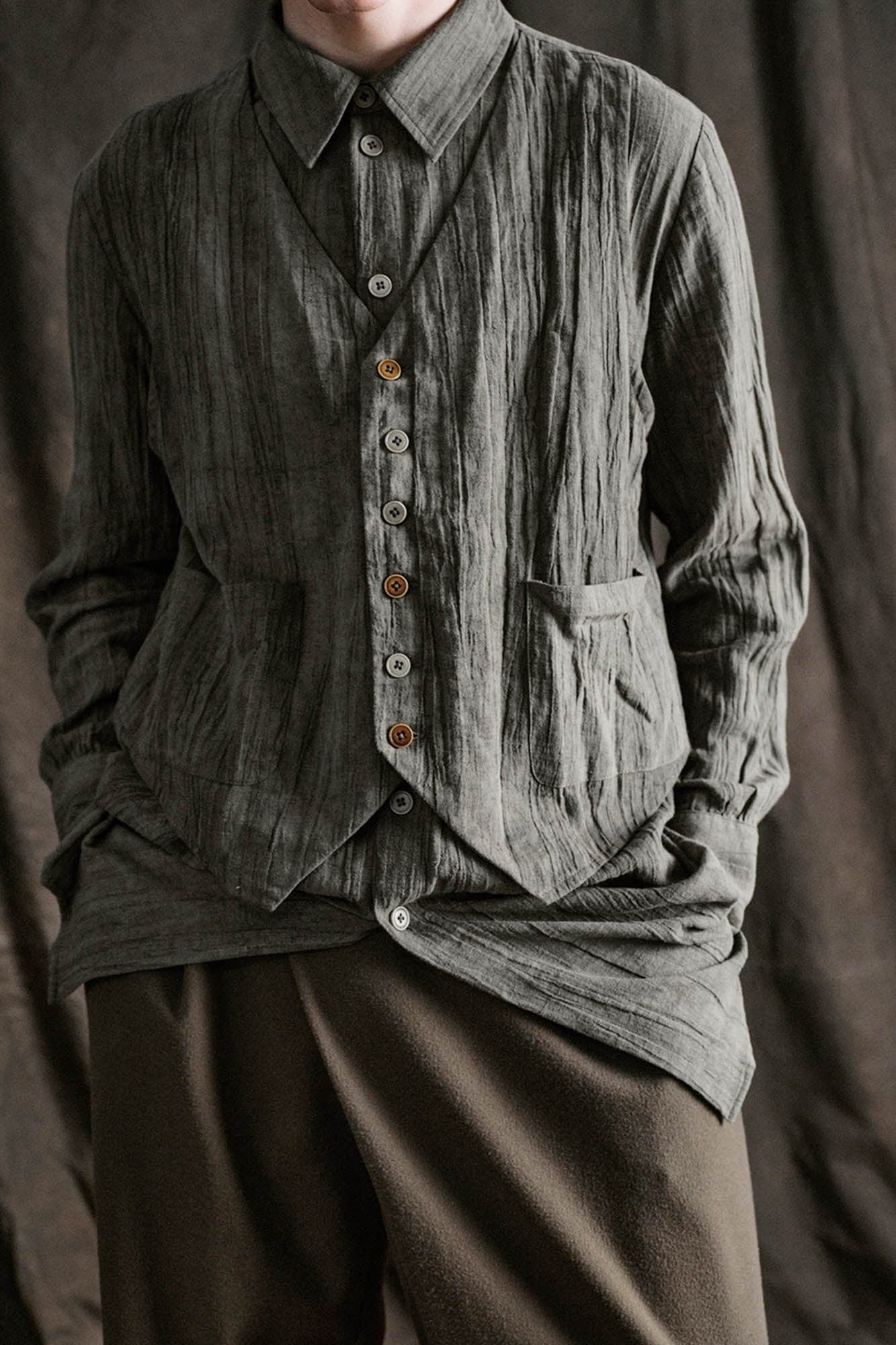 ILNya Nieternite Nifutur Crinkled Layered-Vest Long Shirt