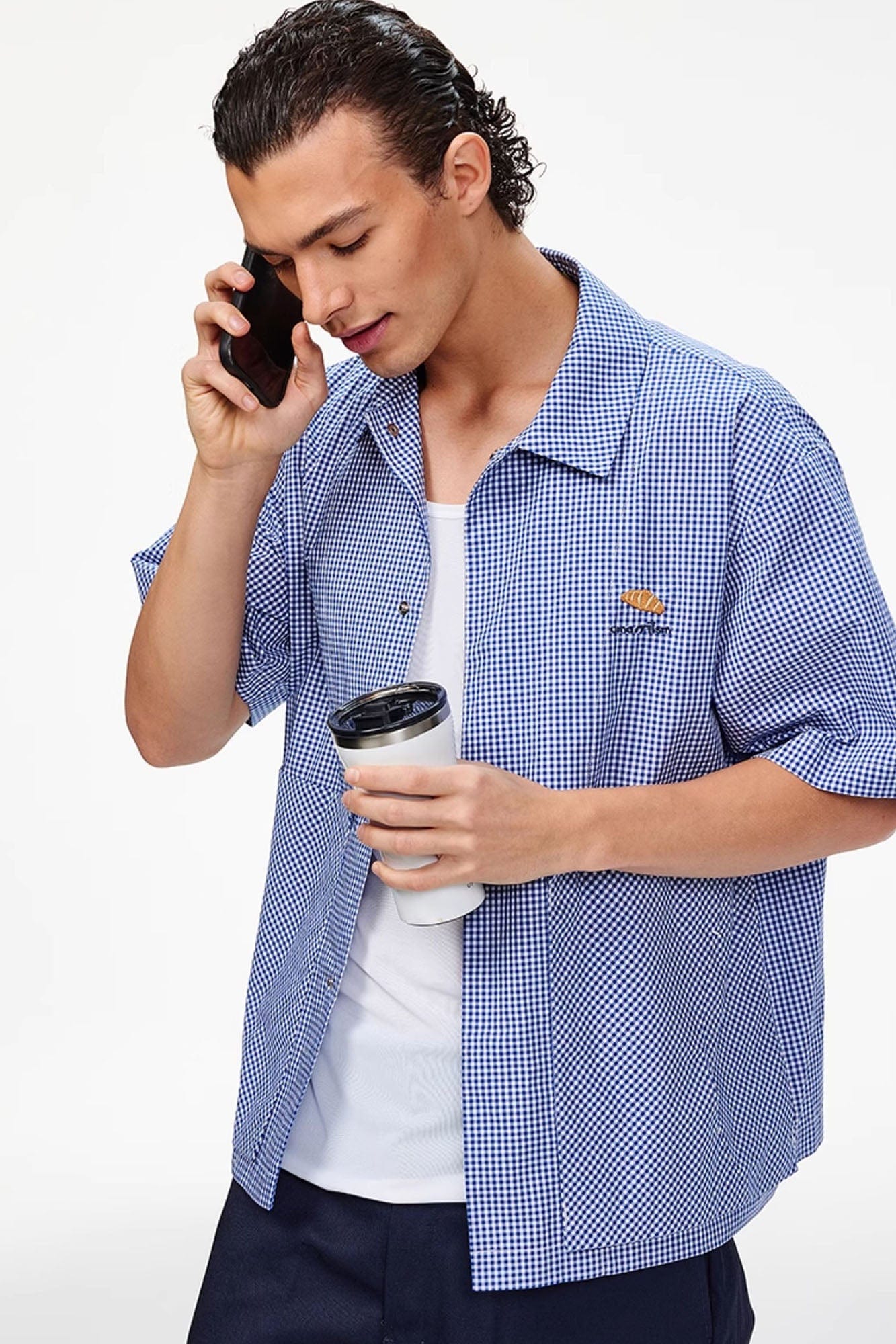 UMAMIISM Preppy Gingham Pocket Half Shirt