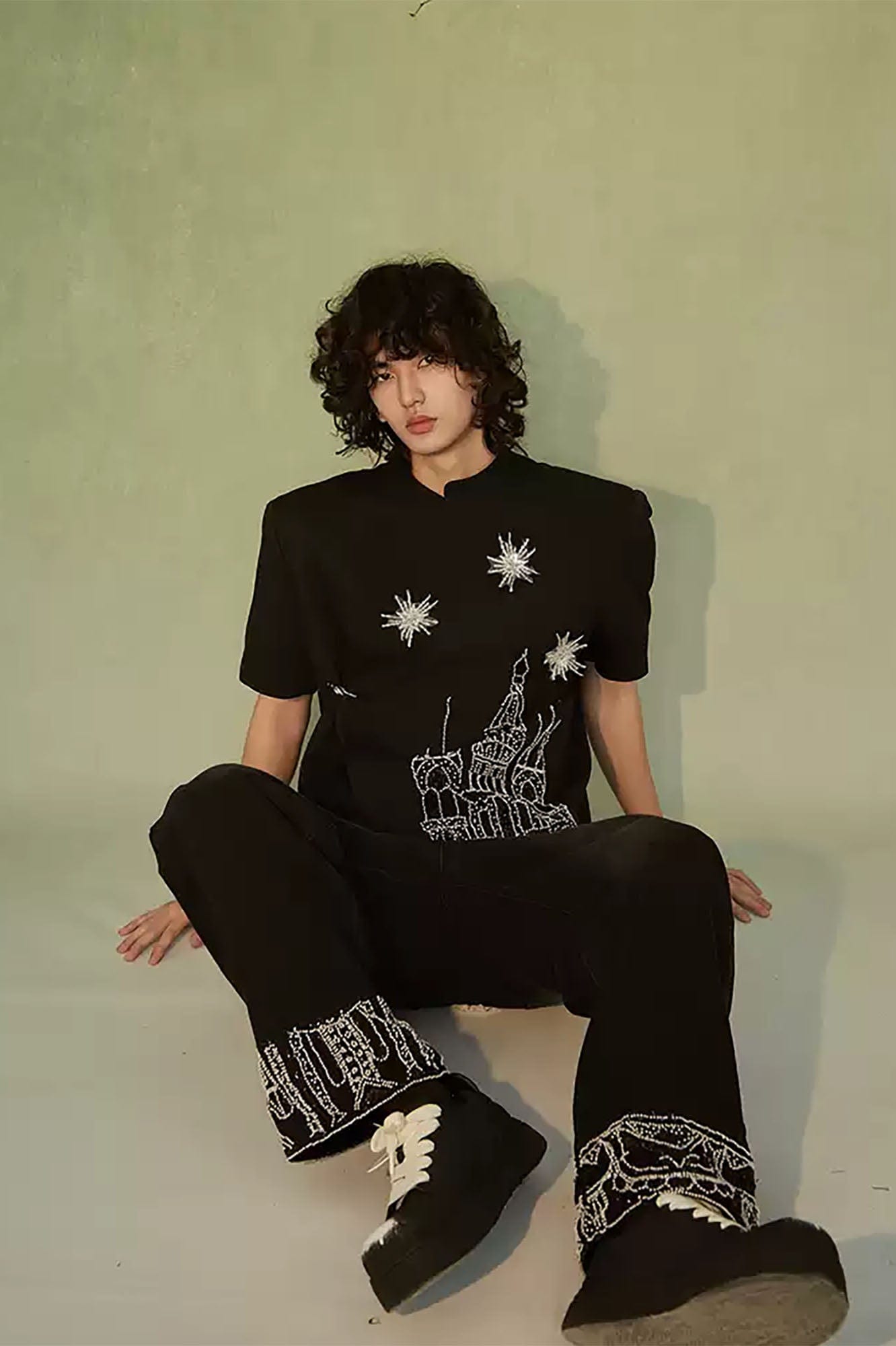 JIECHI Starry Castle Embellished  T-Shirt