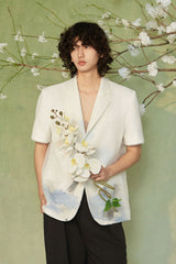 JIECHI Water-Ink Koi Embroidered Sheer Overlay Half Blazer