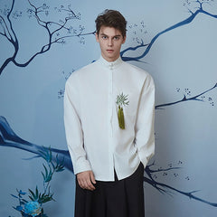 JIECHI Bamboo Tassel Embroidered Mandarin Shirt