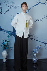 JIECHI Bamboo Tassel Embroidered Mandarin Shirt