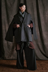 ILNya Nieternite Nifutur Mini Houndstooth Peak Lapel Slit Cape Coat