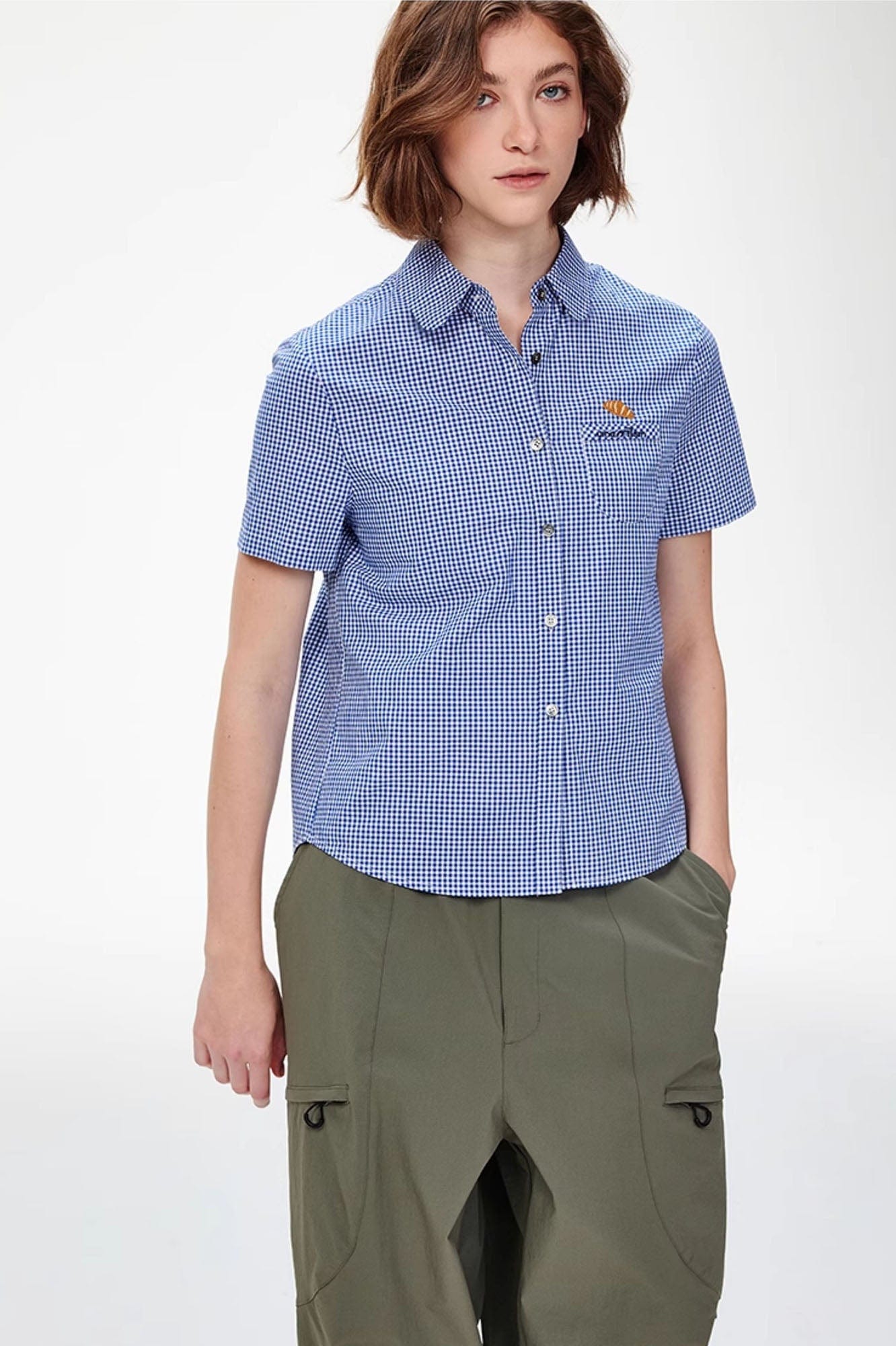 UMAMIISM Preppy Gingham Pocket Half Shirt