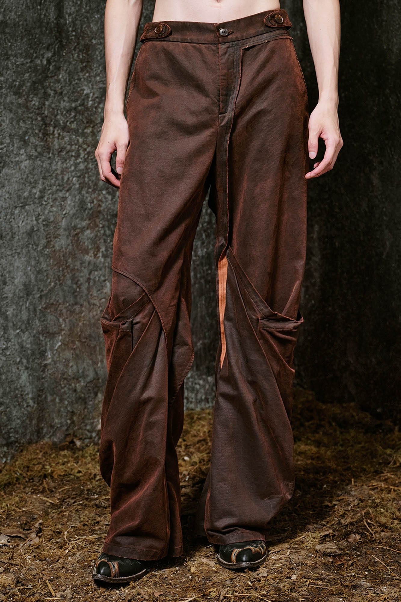 ILNya Nieternite Nifutur Weathered Coated Deconstructed Trousers