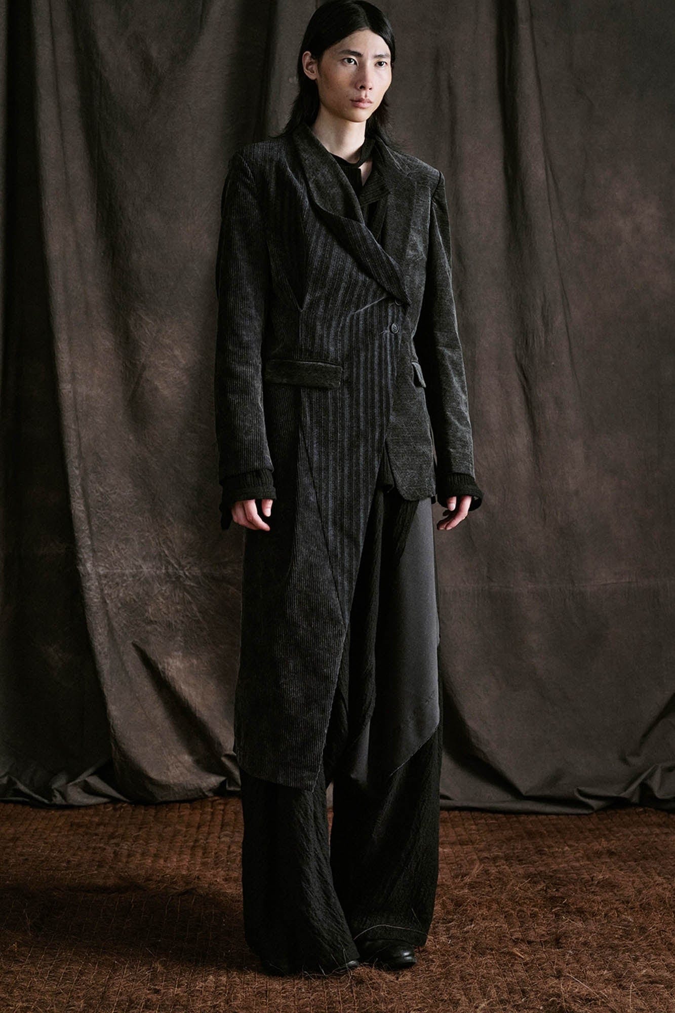 ILNya Nieternite Nifutur Distressed Corduroy Asymmetric Spliced Blazer