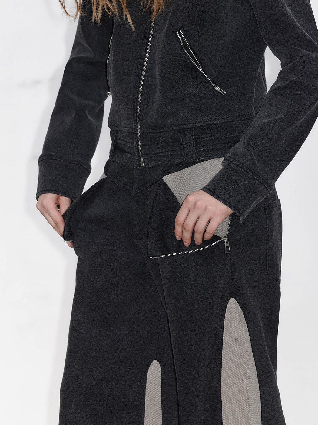 49PERCENT LABELROOM Deconstructed Spliced Straight Jeans