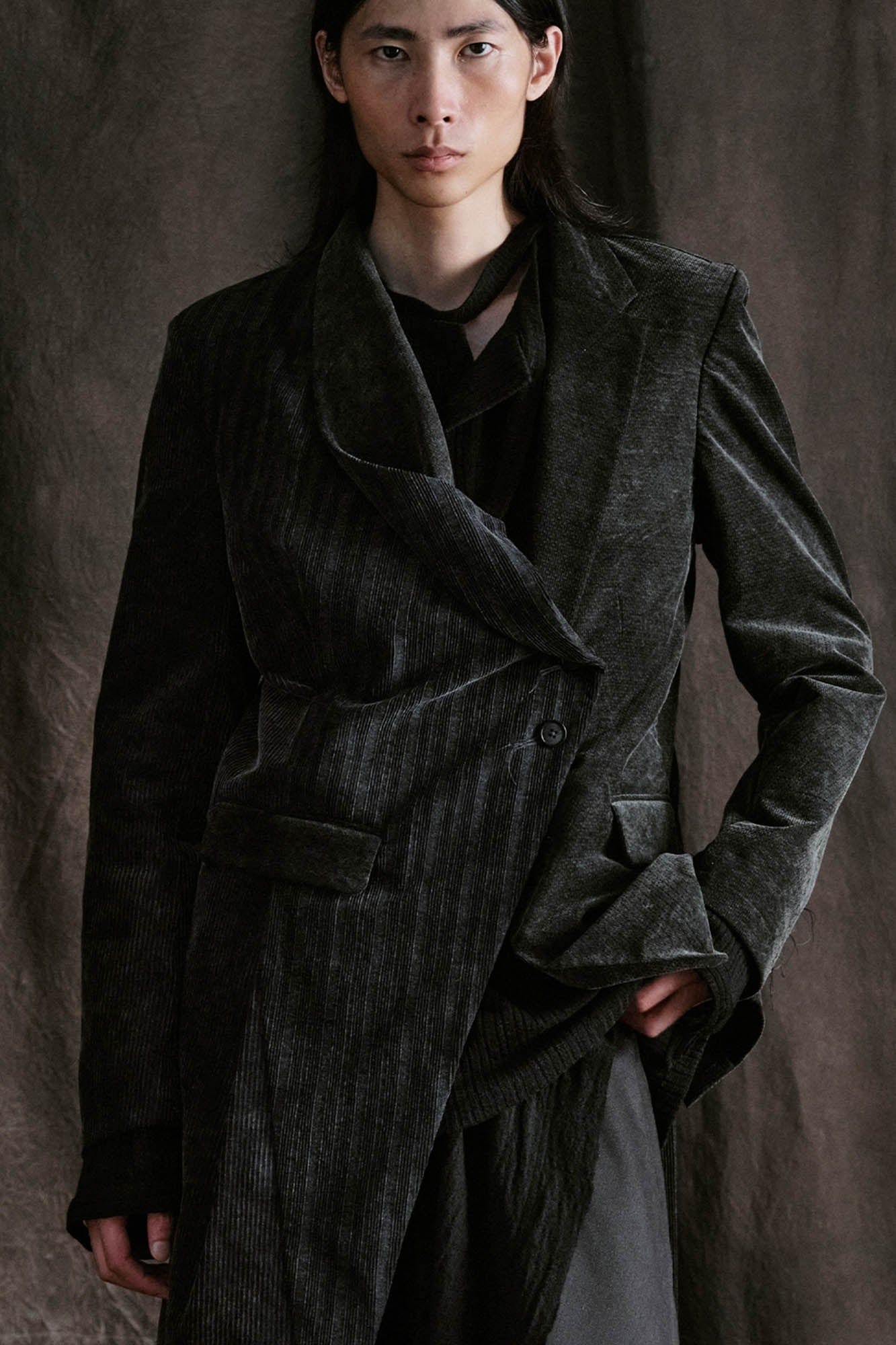 ILNya Nieternite Nifutur Distressed Corduroy Asymmetric Spliced Blazer