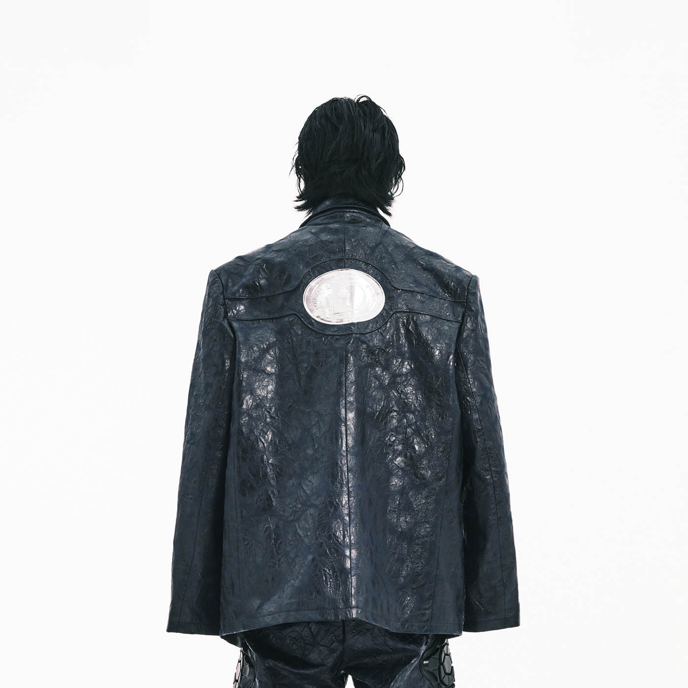 EMBRYO Crinkled Textured Faux Leather Blazer