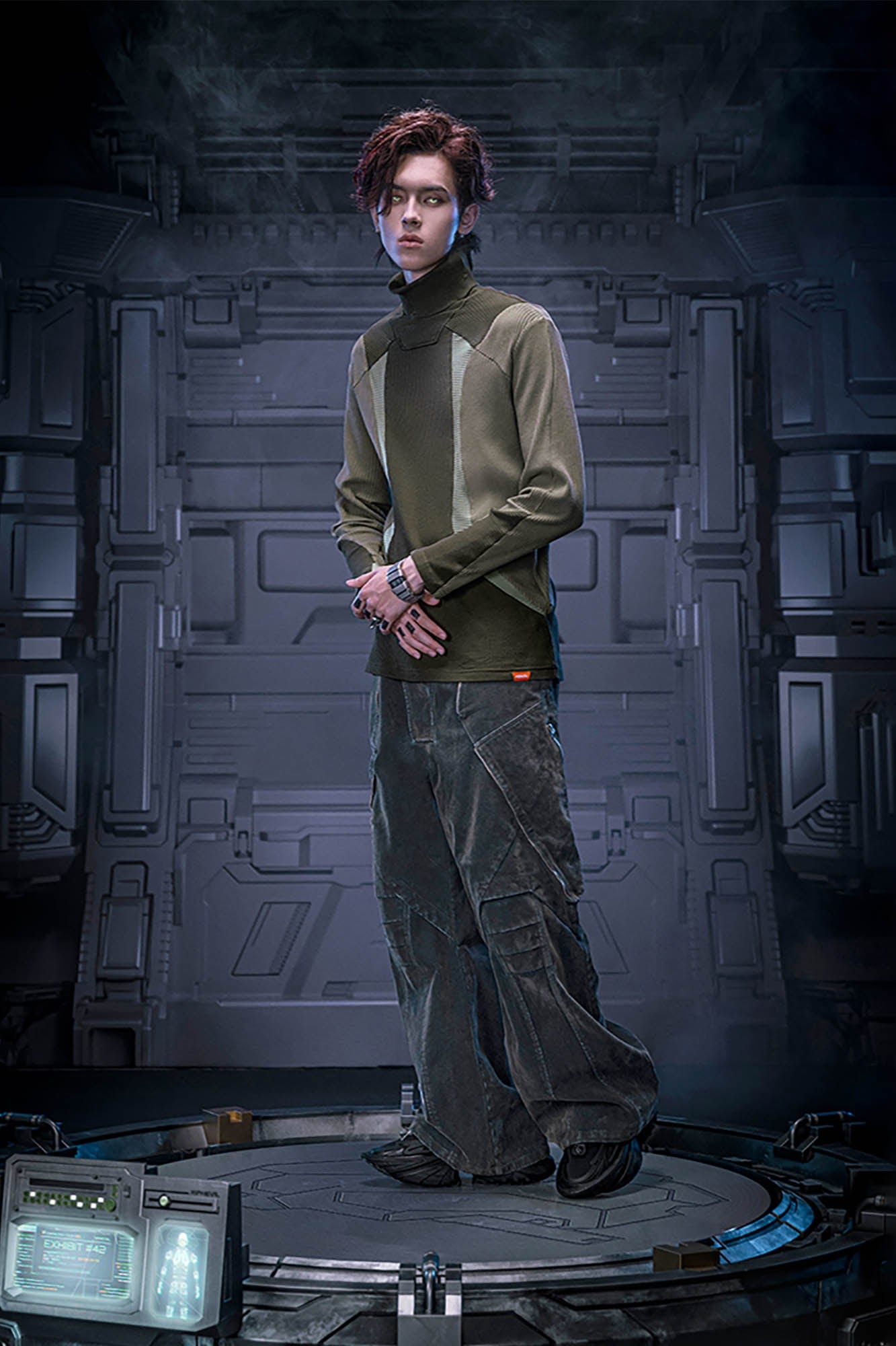 XIPHEVIL Layered Paneled Robotic Wide-Leg Pants
