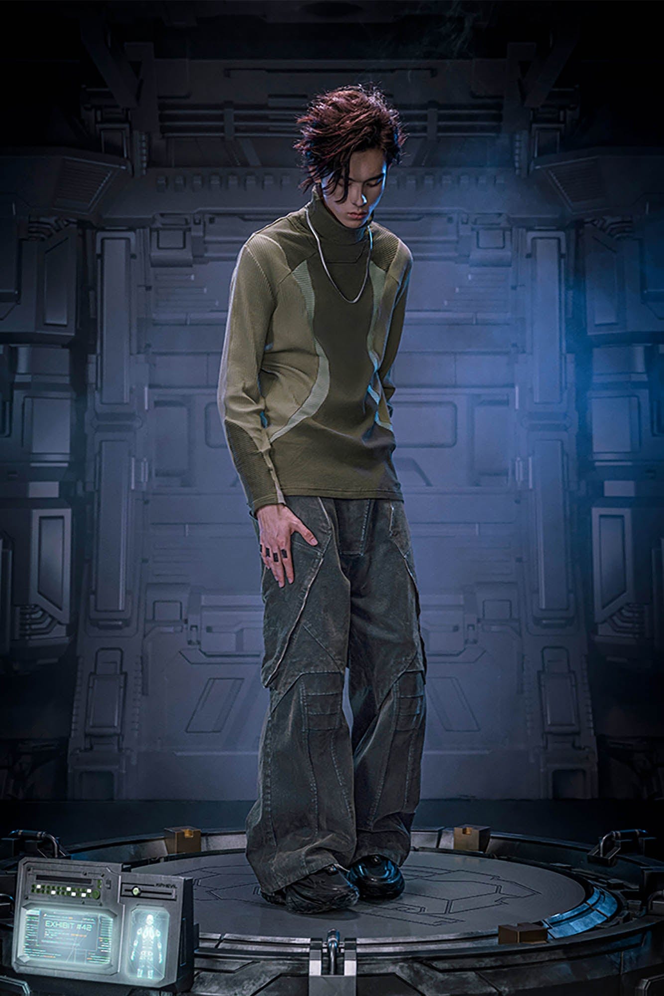 XIPHEVIL Layered Paneled Robotic Wide-Leg Pants