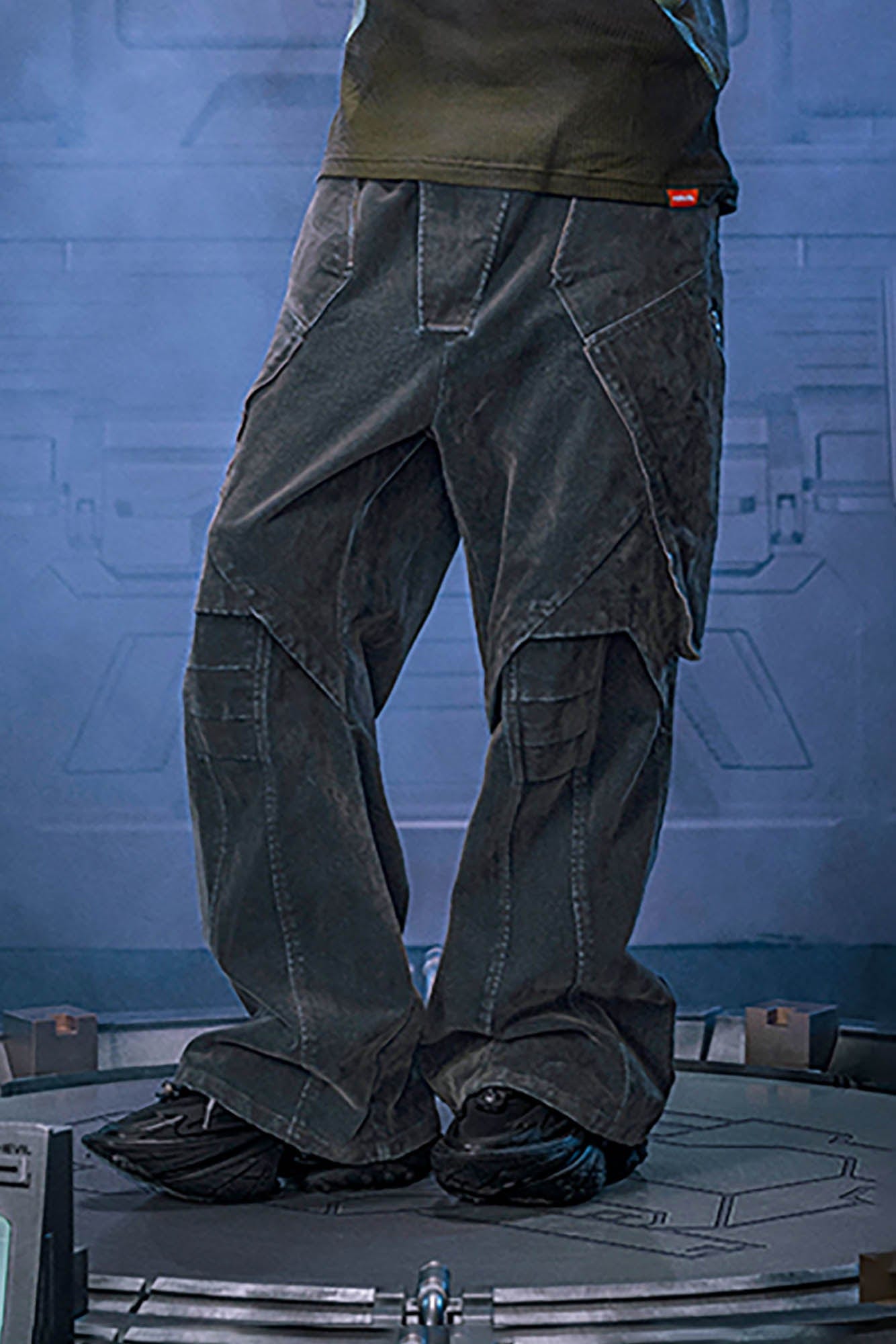 XIPHEVIL Layered Paneled Robotic Wide-Leg Pants
