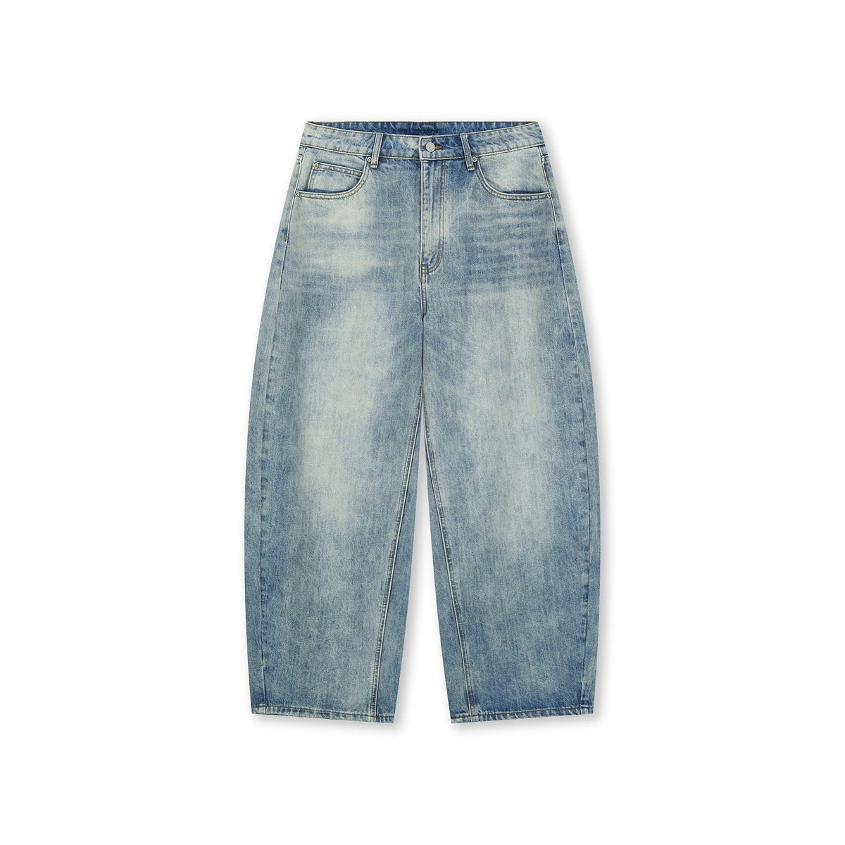 BONELESS Washed Ripped Hem Curved Baggy Jeans