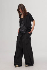 ILNya Nieternite Nifutur Stripe Crinkled Spliced Layered Collar T-Shirt Black