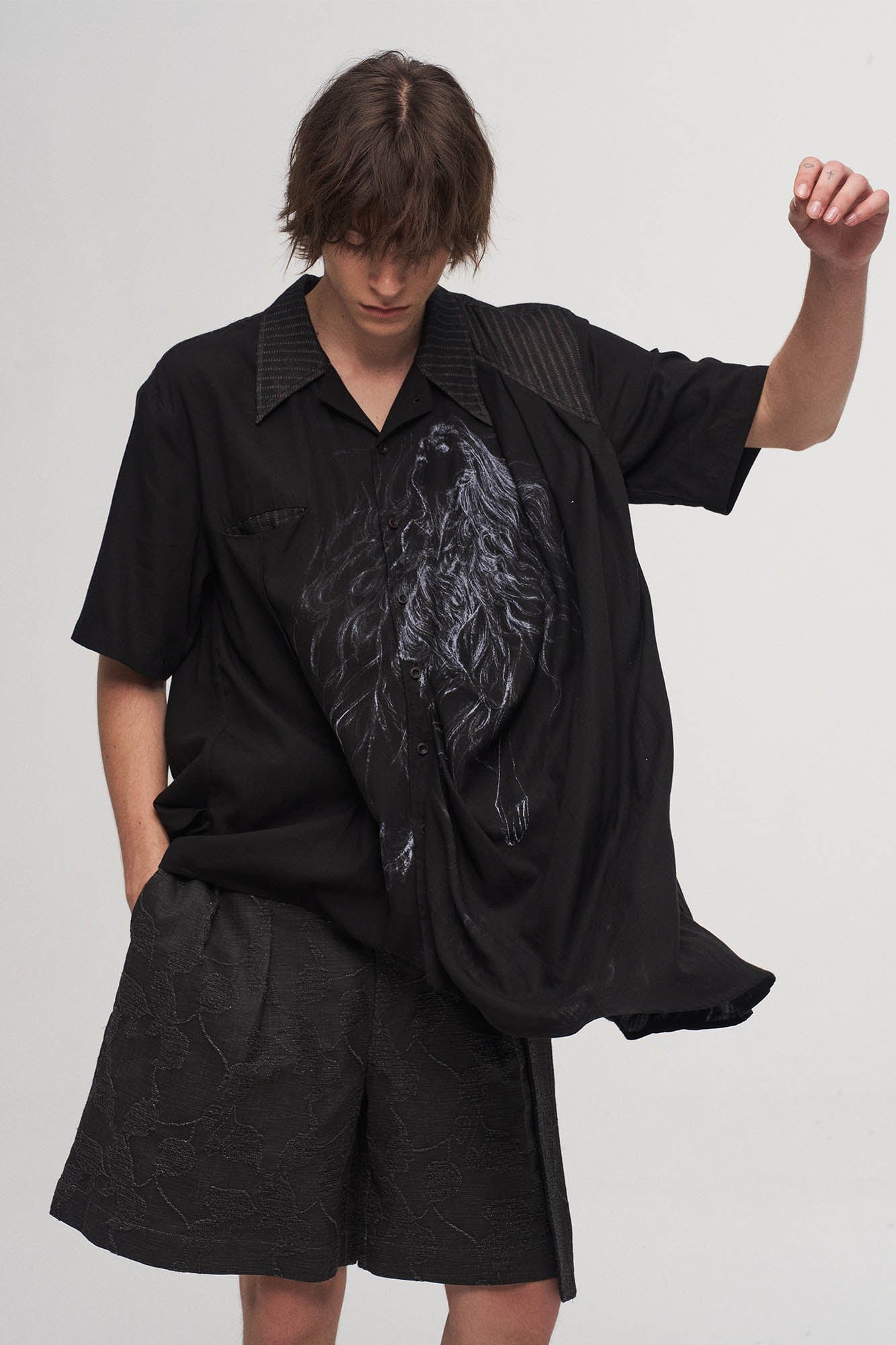 ILNya Nieternite Nifutur Siren Asymmetrical Striped Spliced Shirt