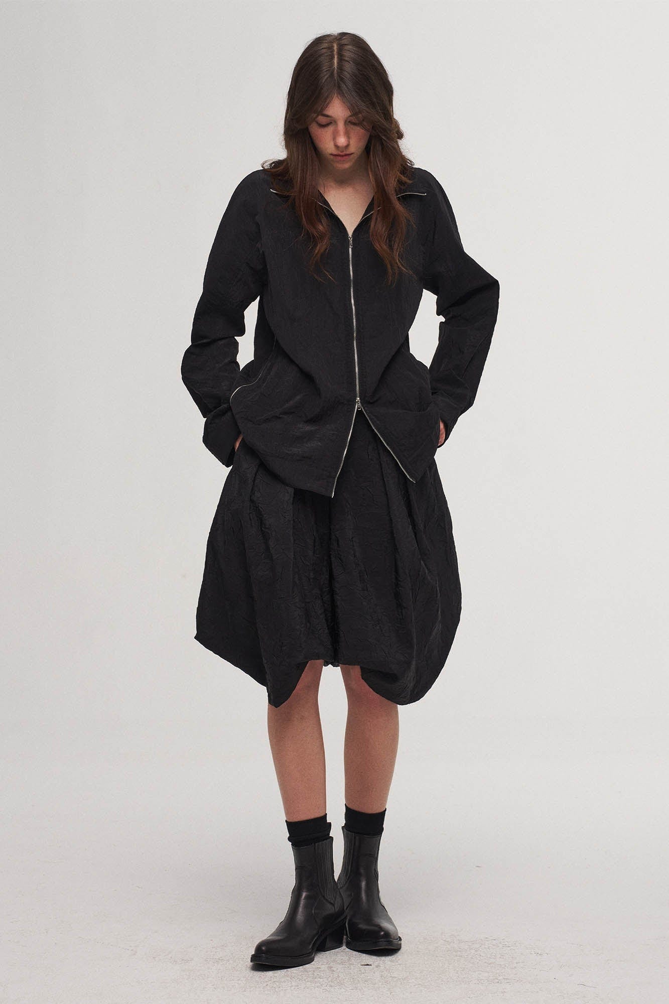 ILNya Nieternite Nifutur Crinkled Hooded Dual-Zipper Jacket