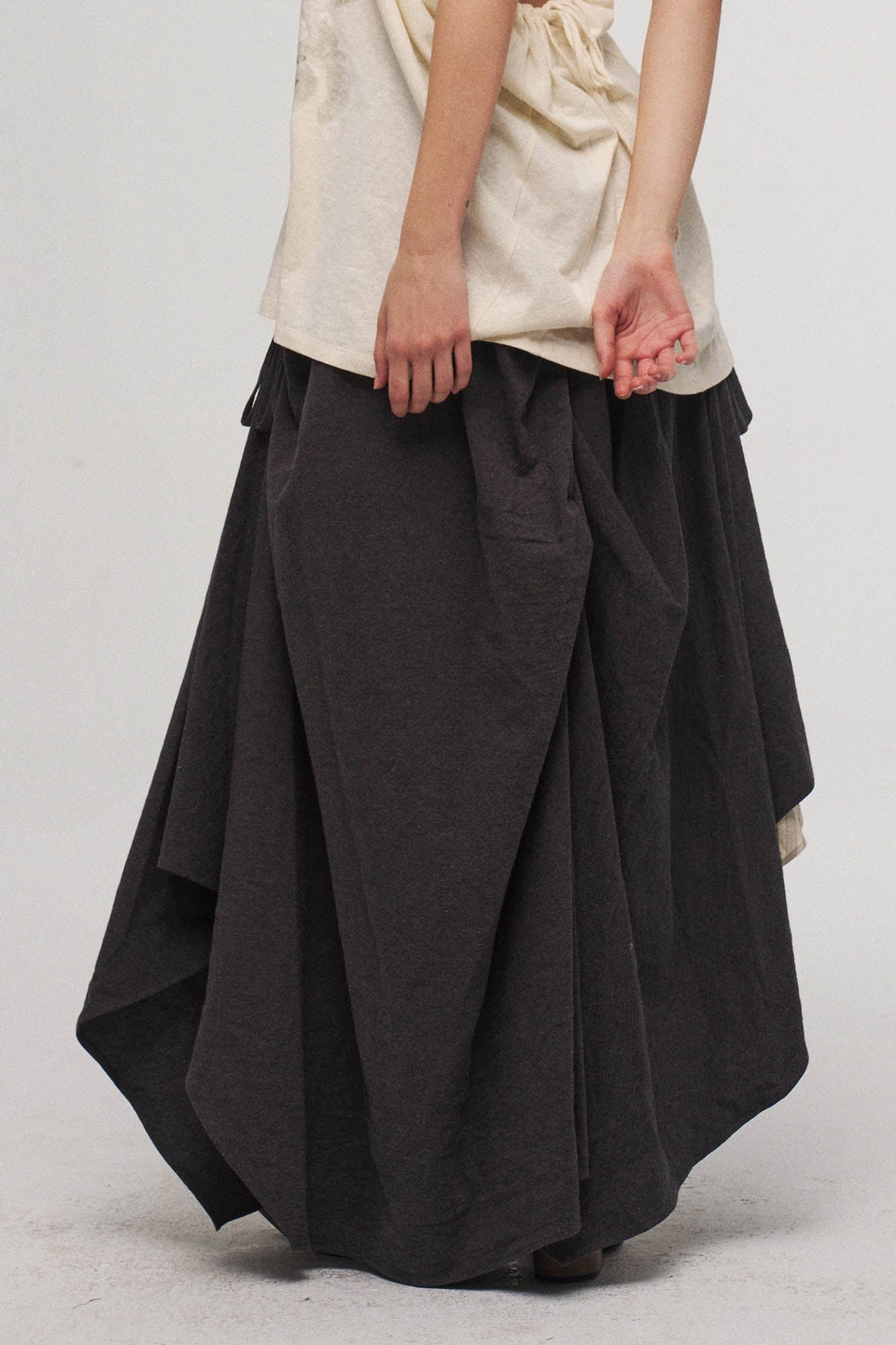 ILNya Nieternite Nifutur Asymmetrical Layered Stripe Ruffled Maxi Skirt