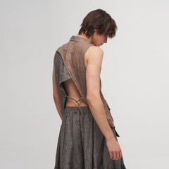 ILNya Nieternite Nifutur Asymmetrical Panelled Contrast Back-Tie Vest Brown