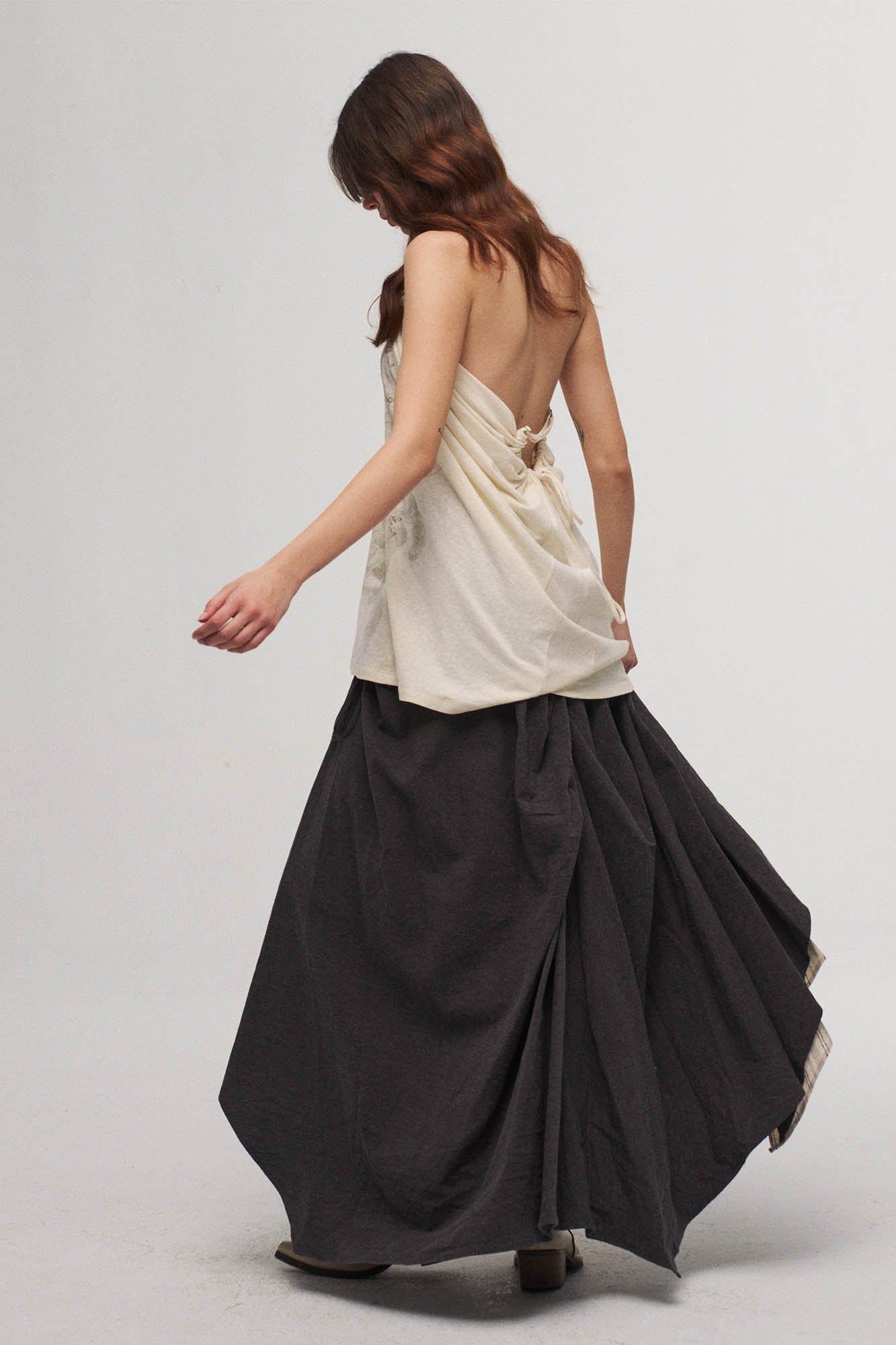 ILNya Nieternite Nifutur Asymmetrical Layered Stripe Ruffled Maxi Skirt