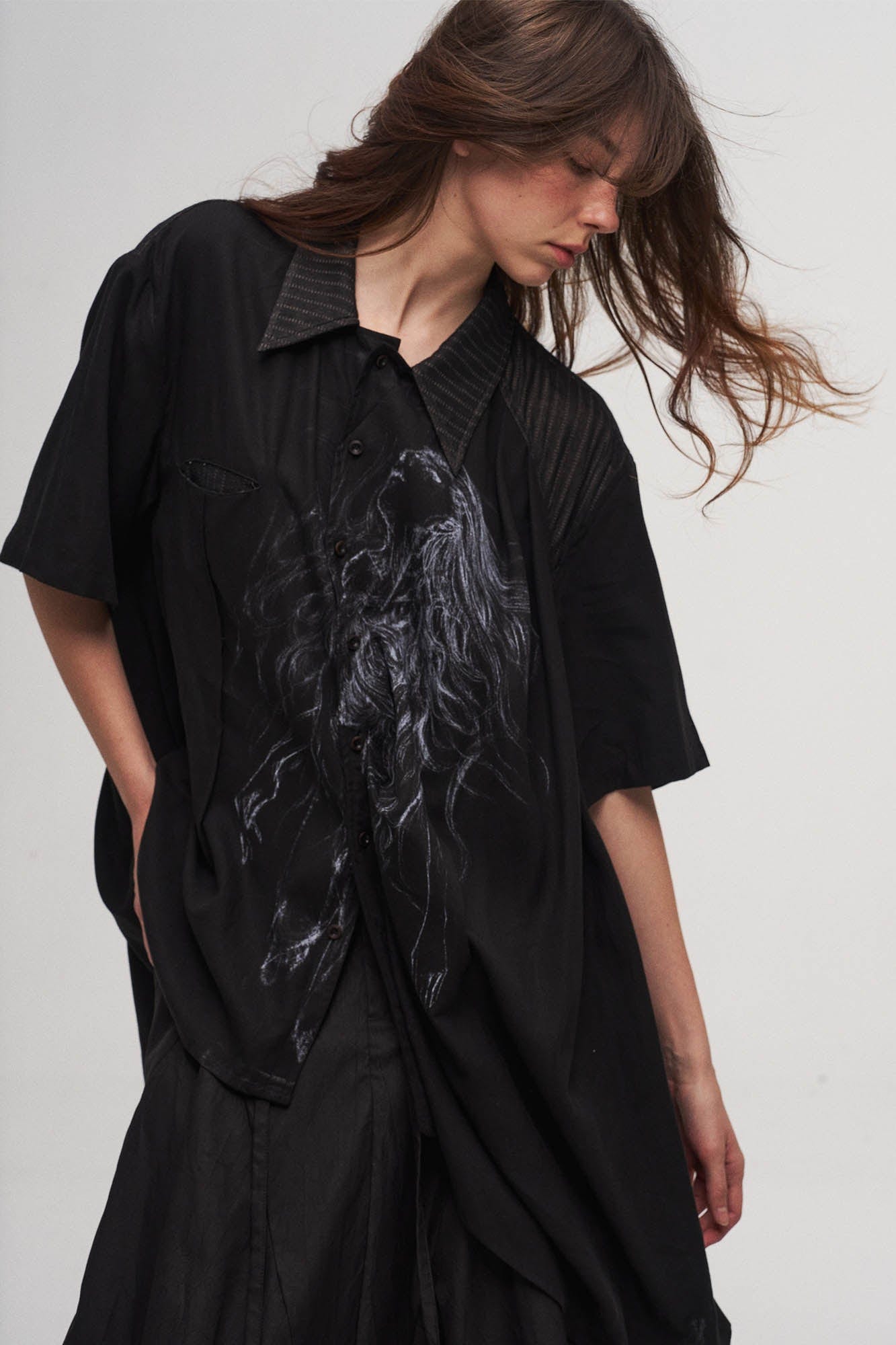 ILNya Nieternite Nifutur Siren Asymmetrical Striped Spliced Shirt