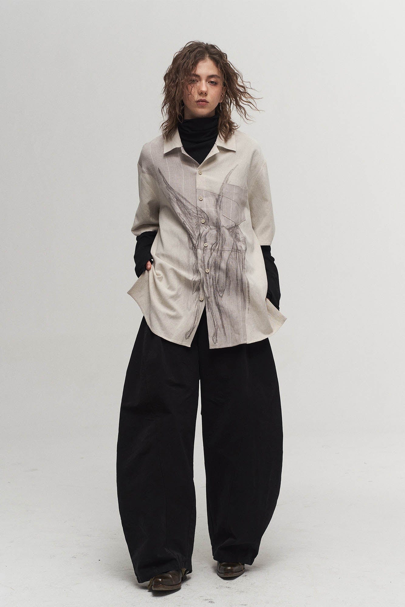 ILNya Nieternite Nifutur Winged Angel Sketch Spliced Half-Sleeve Shirt