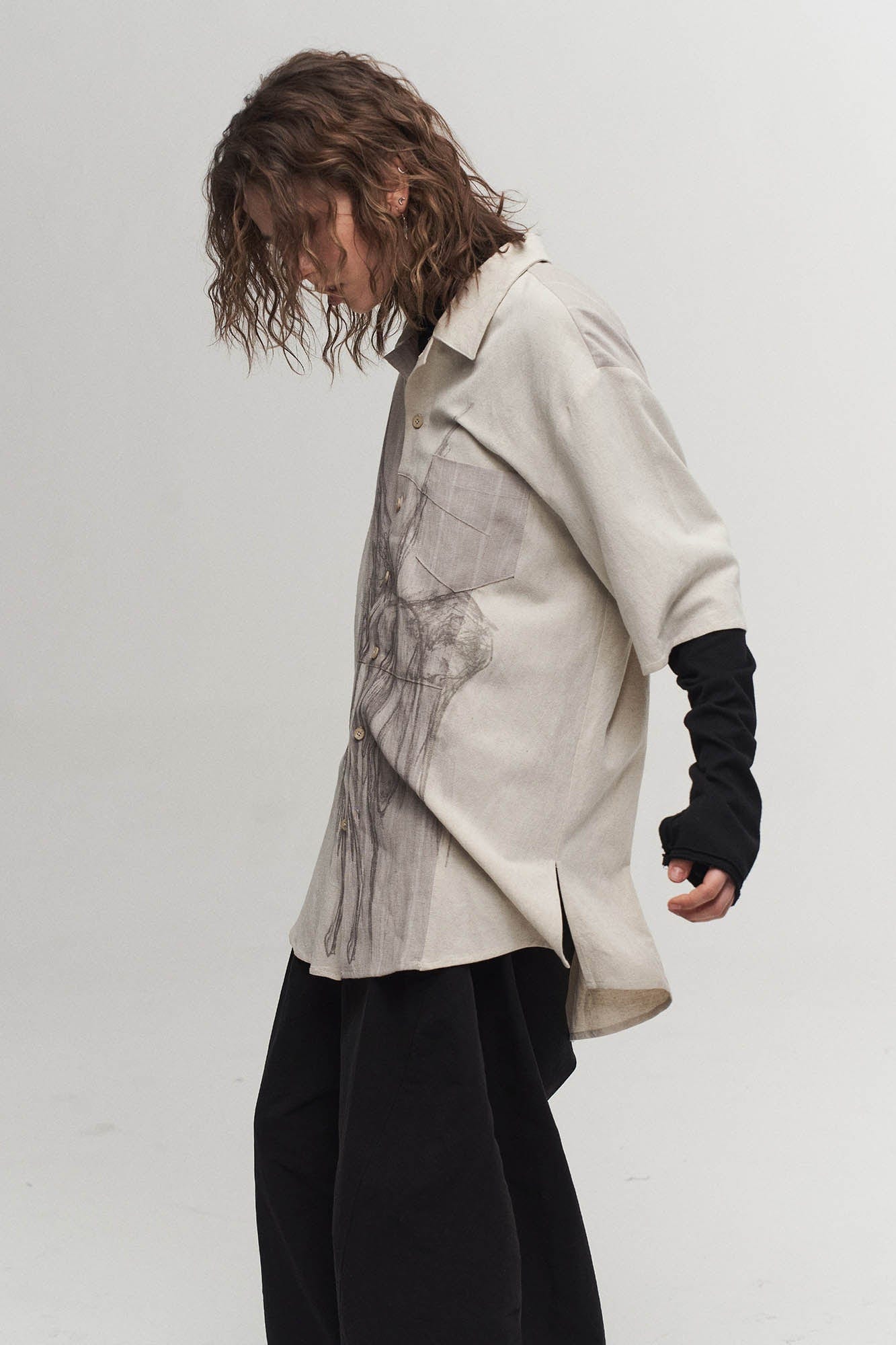ILNya Nieternite Nifutur Winged Angel Sketch Spliced Half-Sleeve Shirt