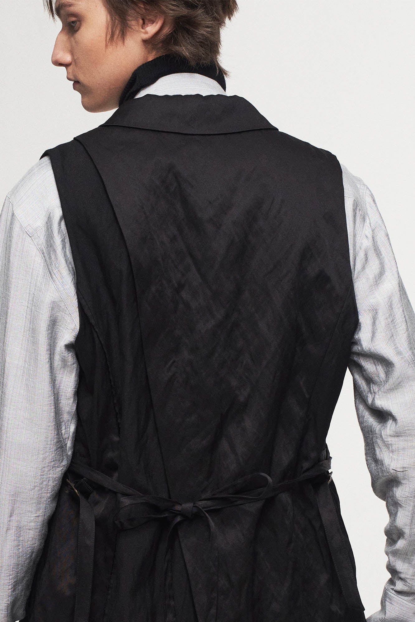 ILNya Nieternite Nifutur Asymmetrical Shawl Collar Belted Crinkled Vest