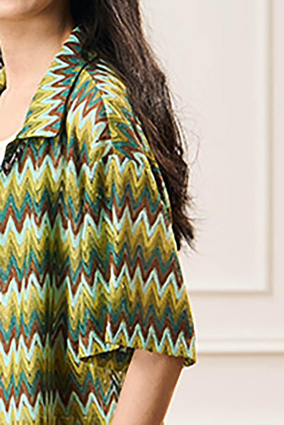 EPIC POETRY Geometric Ripple Knitted Half Shirt Watermelon