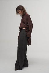 ILNya Nieternite Nifutur Arc Spliced Draped Long Shirt Burgundy