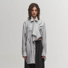 ILNya Nieternite Nifutur Arc Spliced Draped Long Shirt Bluish Silver