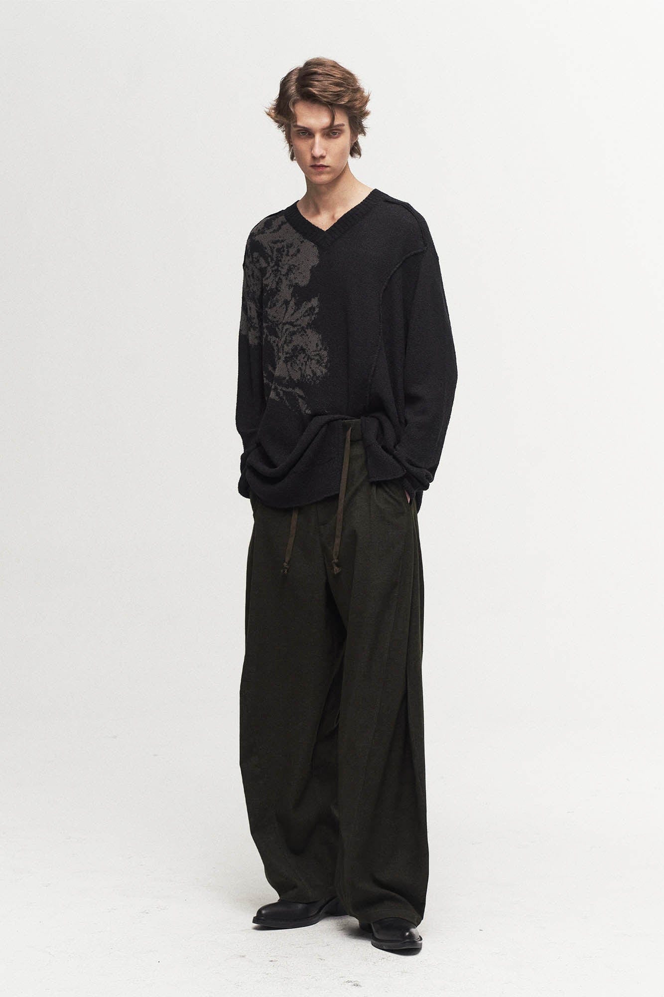 ILNya Nieternite Nifutur Slanted Spliced Drawstring Wide-Leg Pants