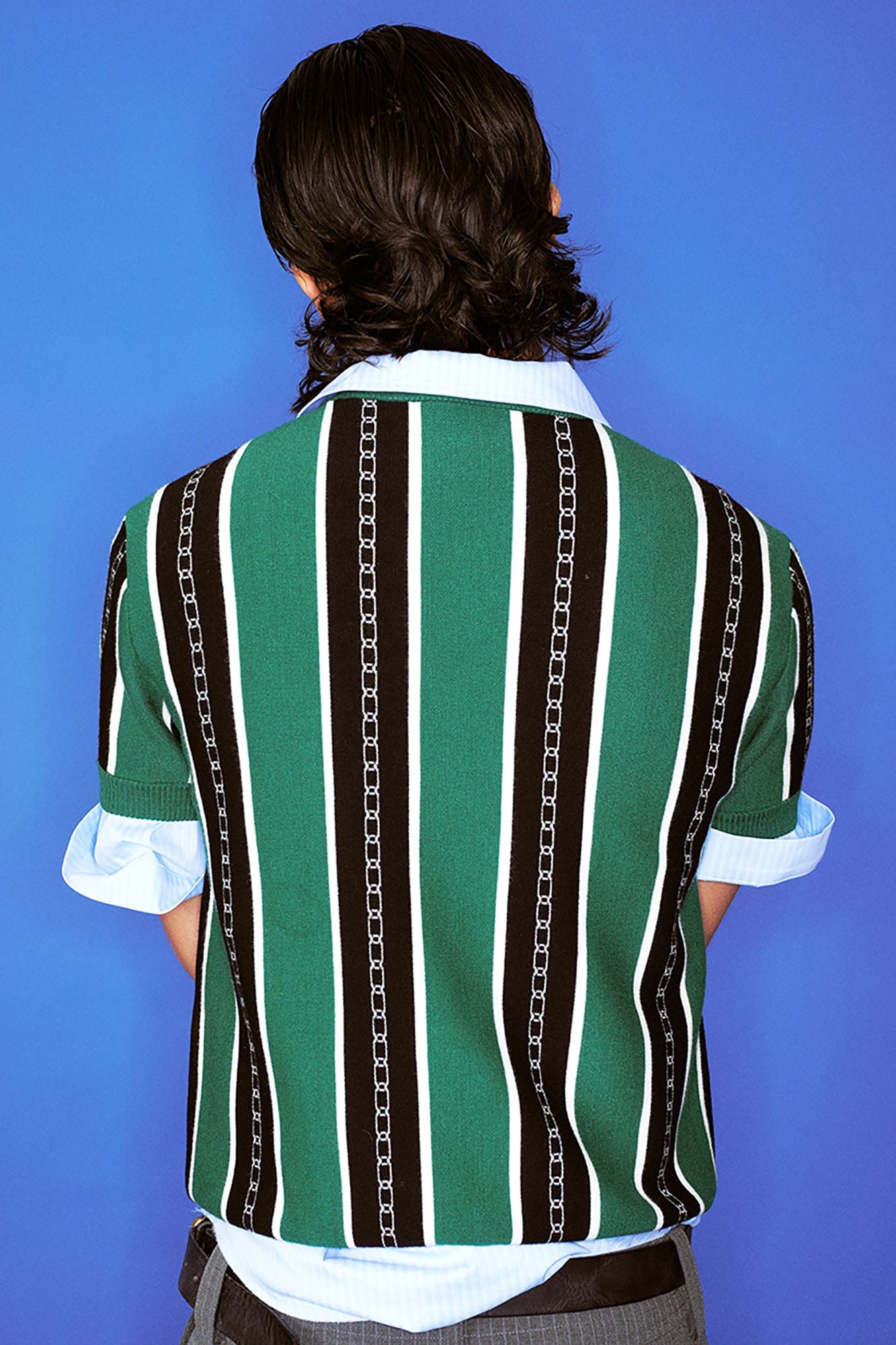 TRECLUB Retro Chain Stripe Knit T-Shirt