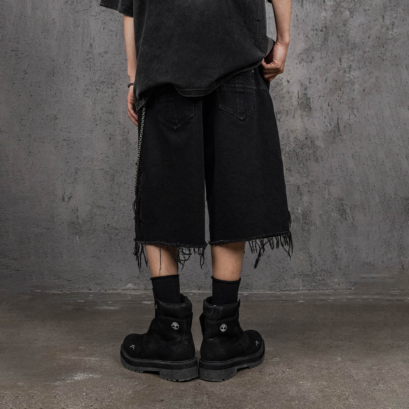 UNDERWATER Heavily Frayed Layered Denim Shorts