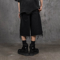 UNDERWATER Heavily Frayed Layered Denim Shorts